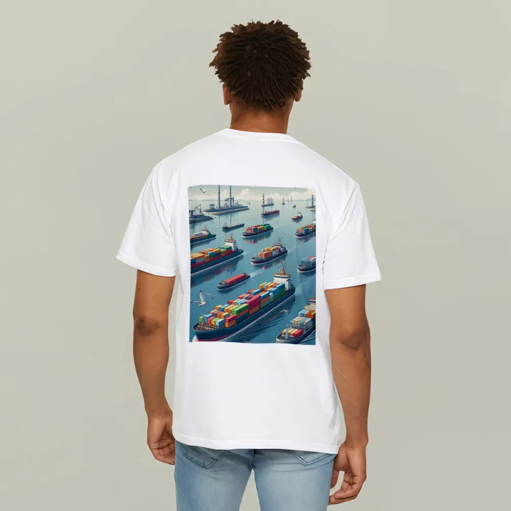 Container Ships Busy Harbor Industrial Port Scene – T-Shirts