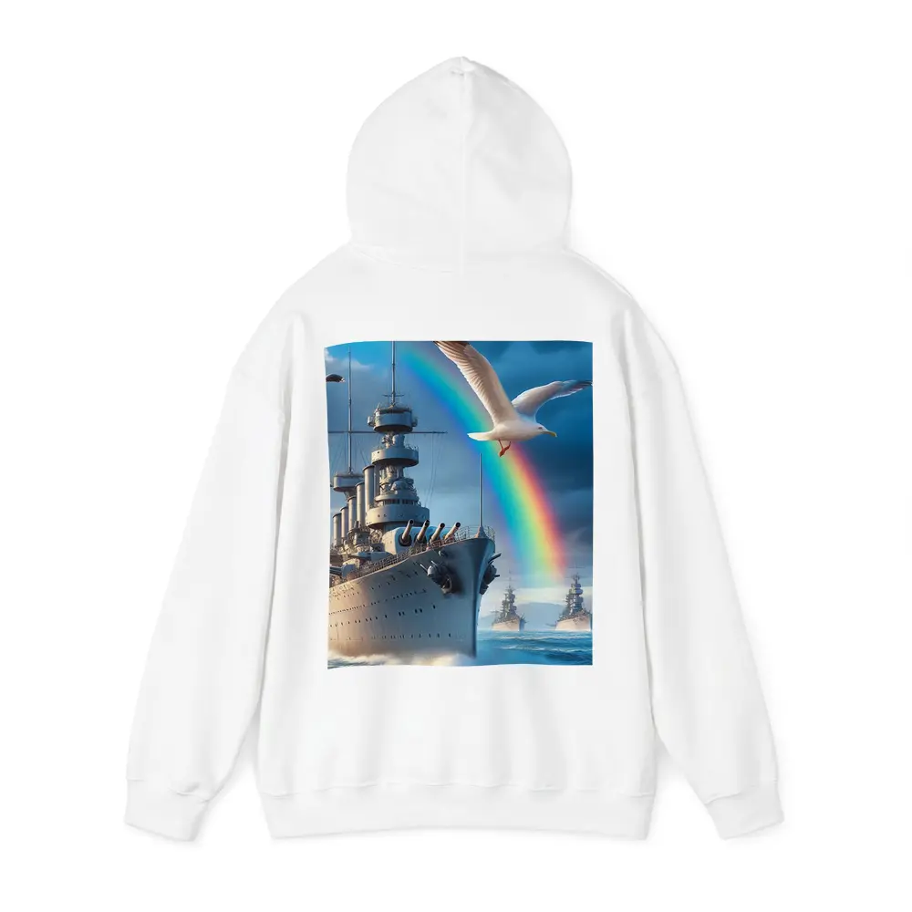 Battleship Fleet Rainbow Seagull Stormy Ocean – Hoodies