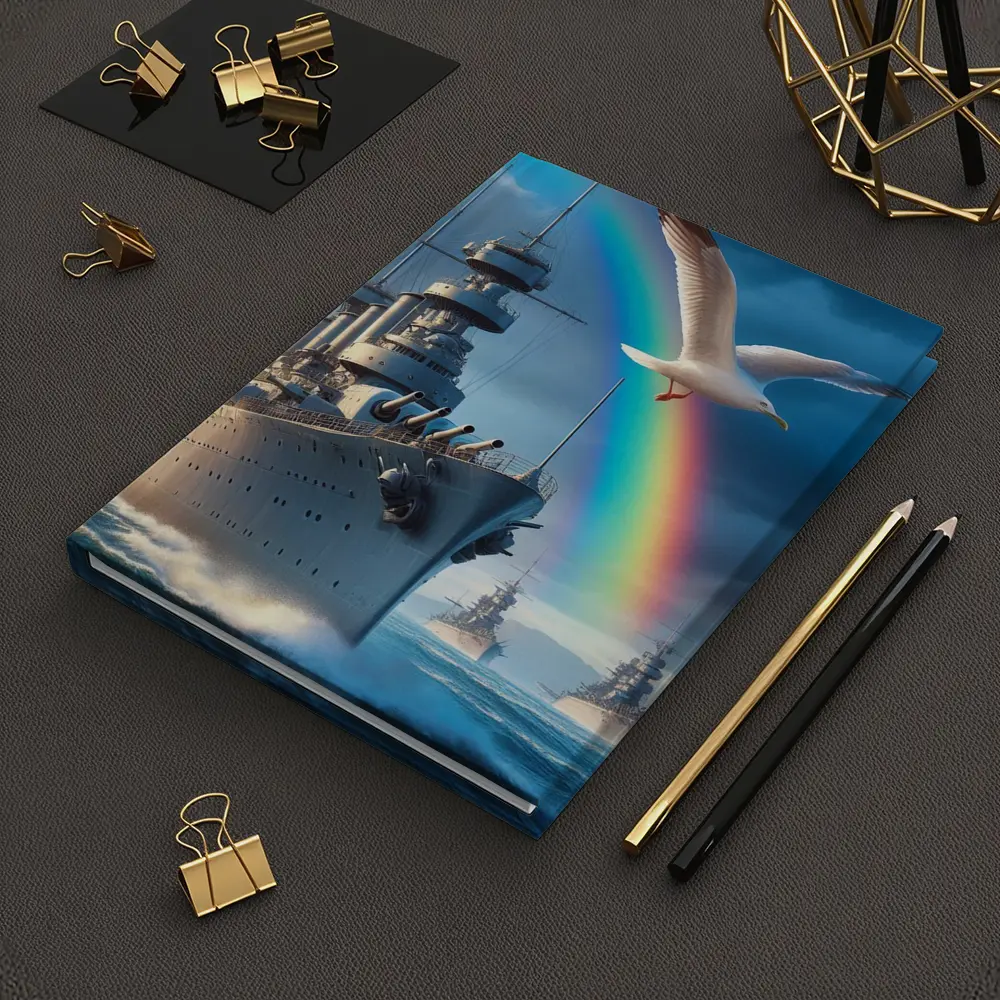 Battleship Fleet Rainbow Seagull Stormy Ocean – Notebooks