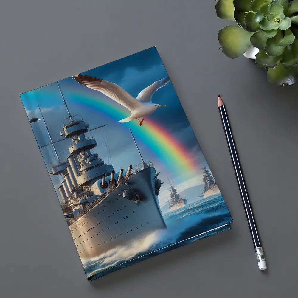 Battleship Fleet Rainbow Seagull Stormy Ocean – Notebooks