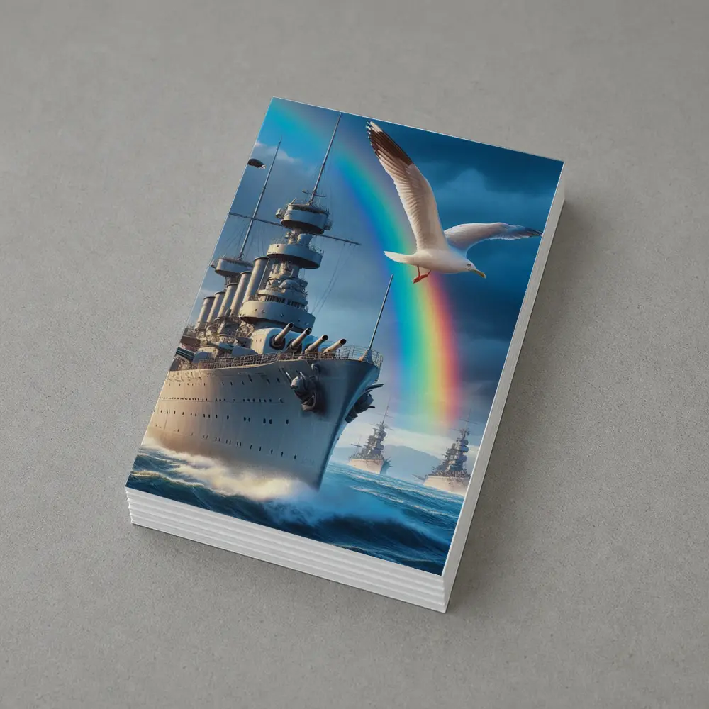 Battleship Fleet Rainbow Seagull Stormy Ocean – Postcards