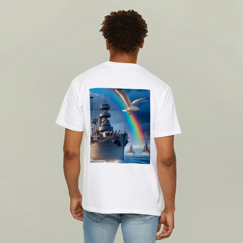 Battleship Fleet Rainbow Seagull Stormy Ocean – T-Shirts