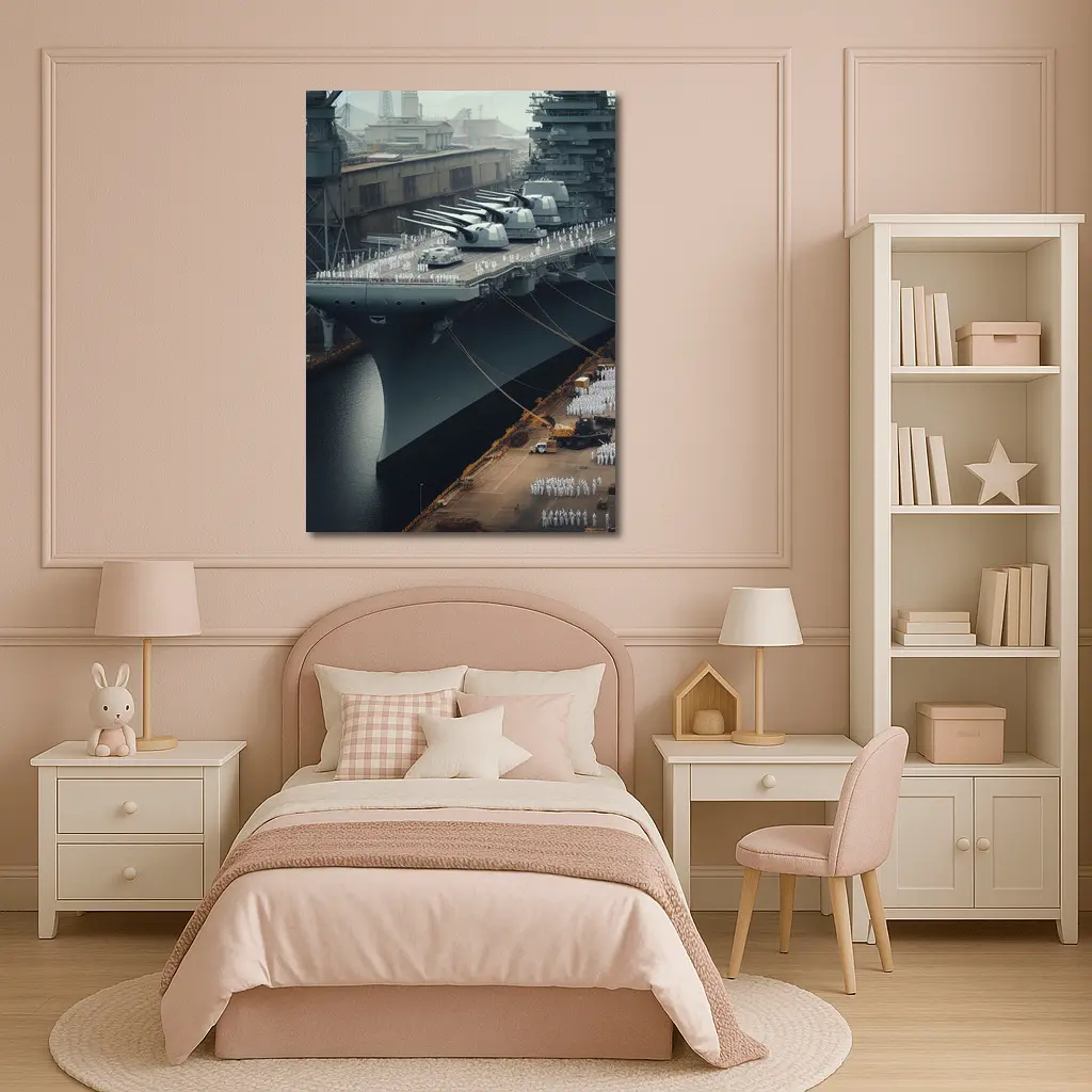 Battleship Docked Naval Base Military Scene – Wall Art