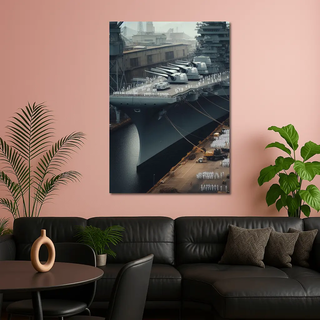 Battleship Docked Naval Base Military Scene – Wall Art