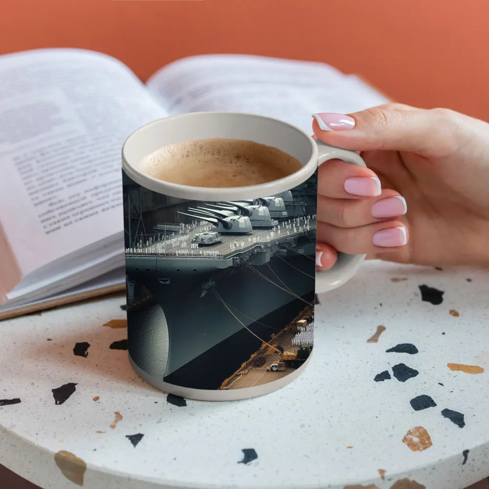 Battleship Docked Naval Base Military Scene – Mugs