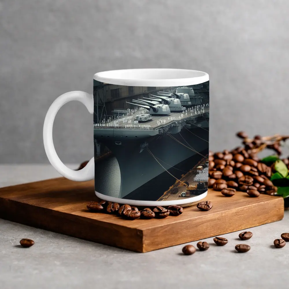 Battleship Docked Naval Base Military Scene – Mugs