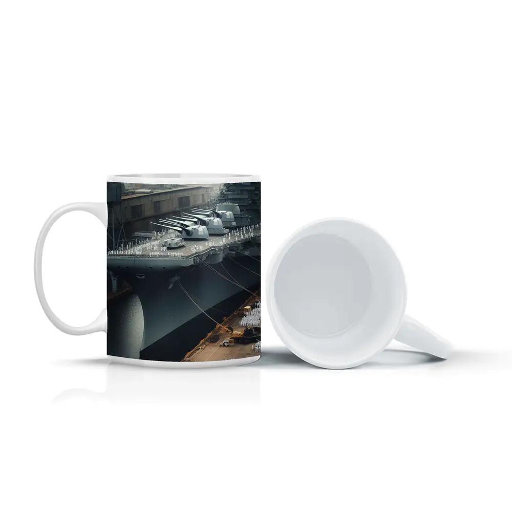 Battleship Docked Naval Base Military Scene – Mugs