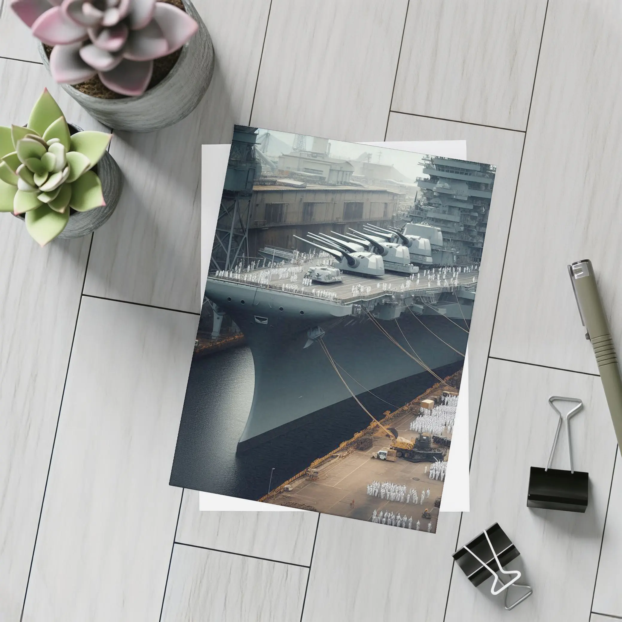 Battleship Docked Naval Base Military Scene – Postcards