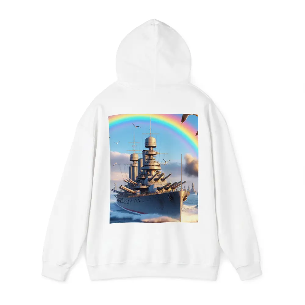 Battleship Sailing Ocean Under Rainbow Sky – Hoodies