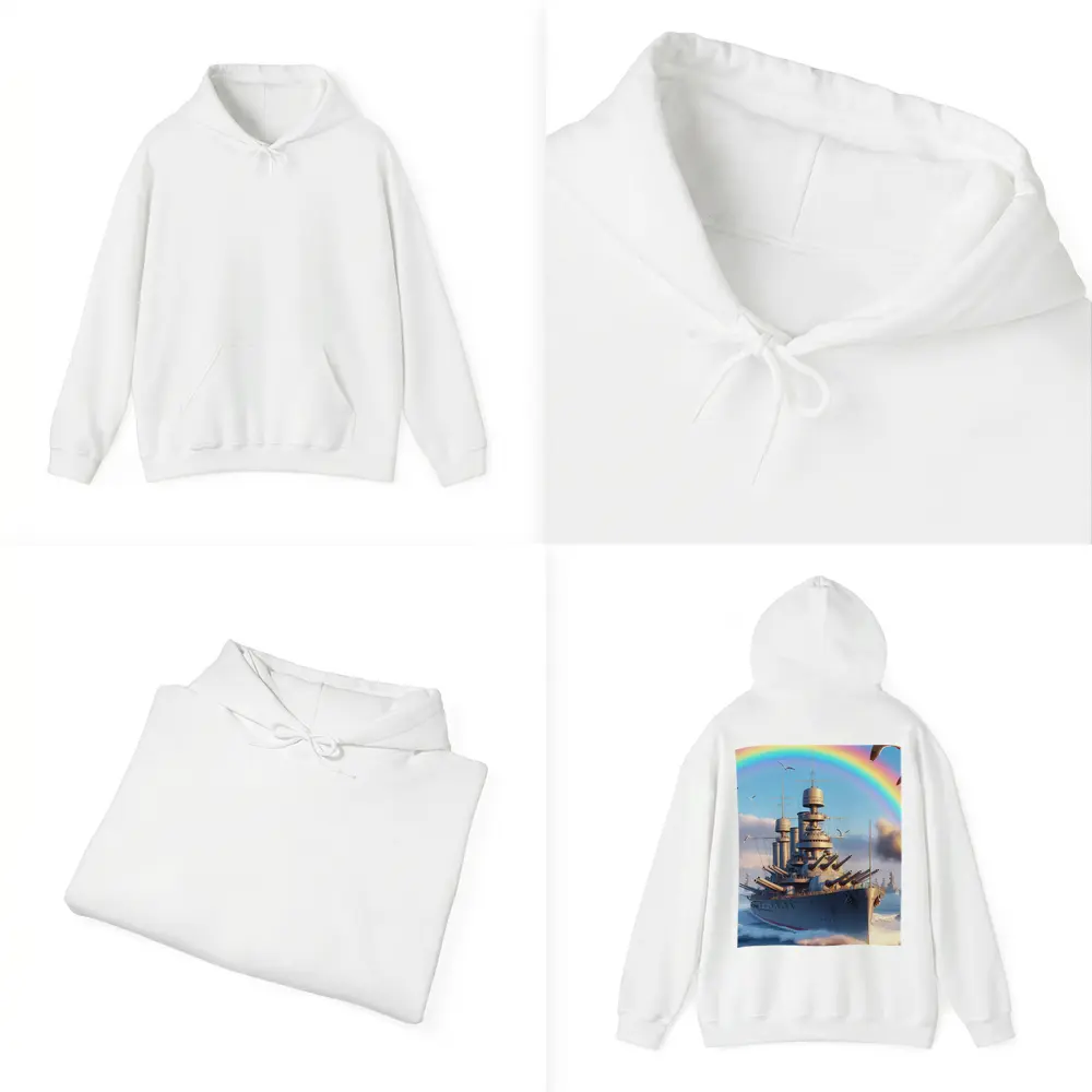 Battleship Sailing Ocean Under Rainbow Sky – Hoodies