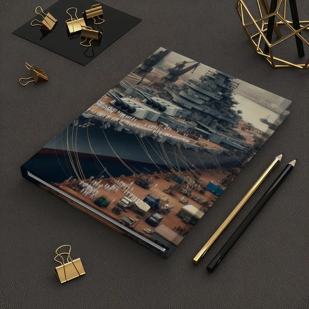 Battleship Docked at Industrial Naval Port – Notebooks