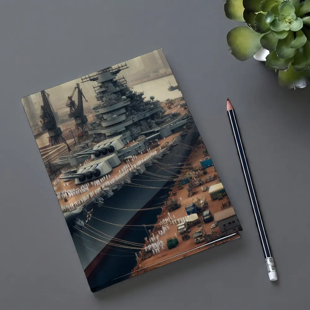 Battleship Docked at Industrial Naval Port – Notebooks
