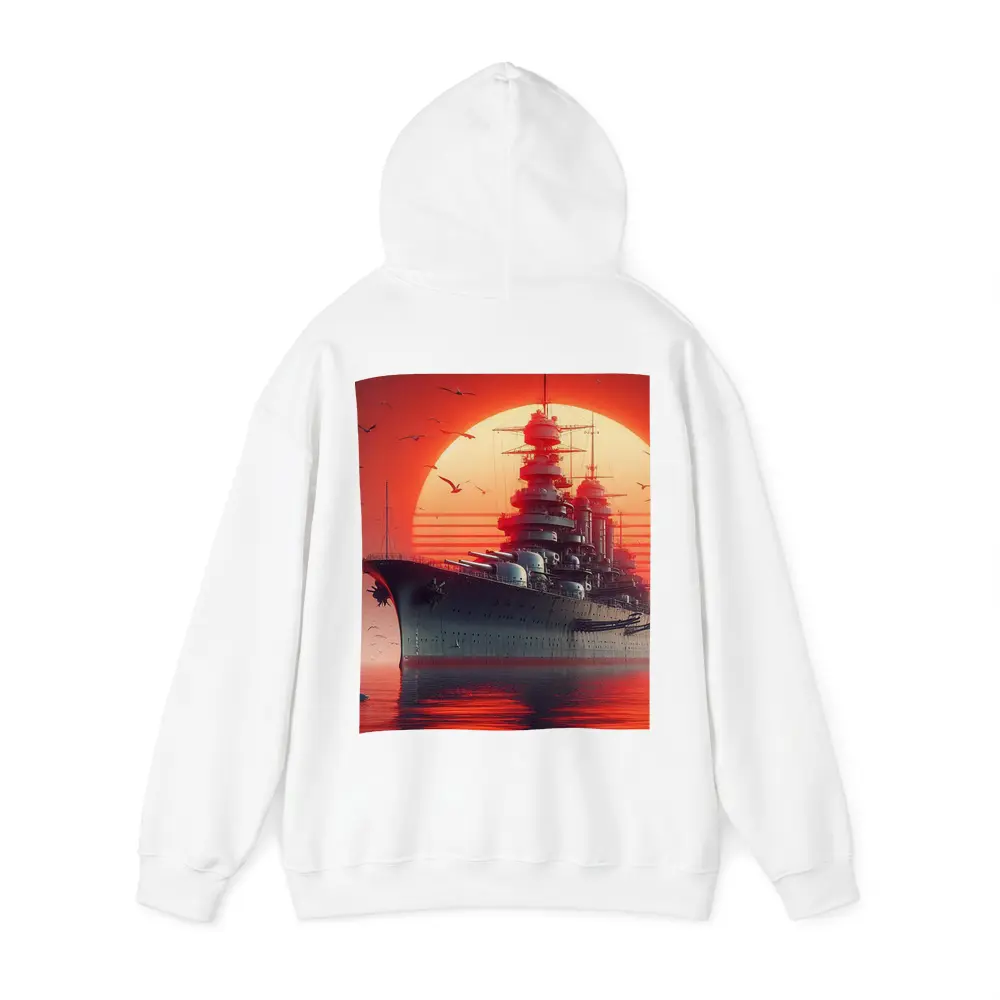 Battleship Warship Red Sunset Ocean Art – Hoodies