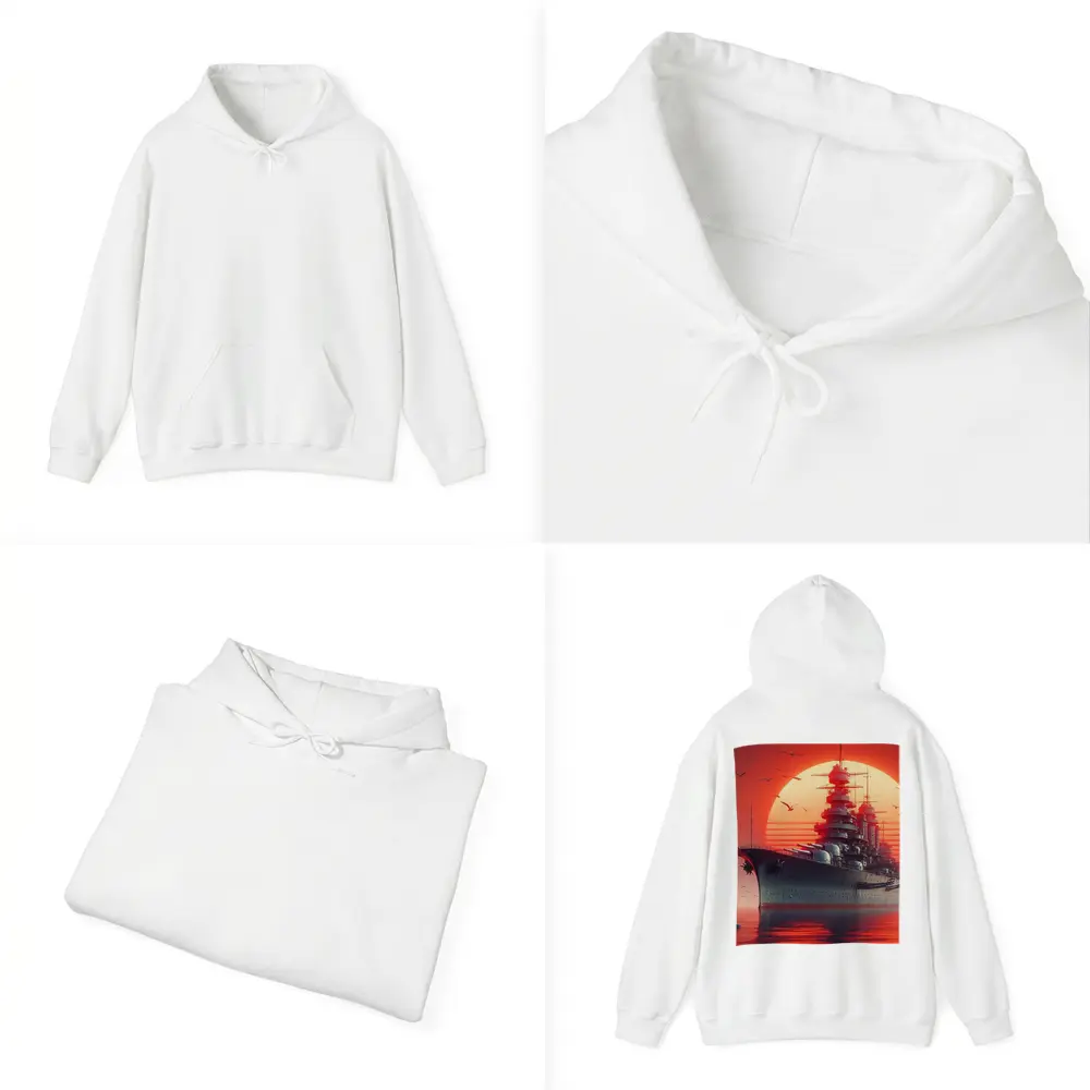 Battleship Warship Red Sunset Ocean Art – Hoodies