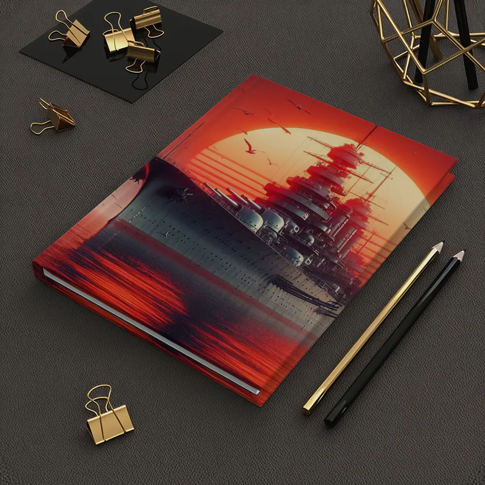 Battleship Warship Red Sunset Ocean Art – Notebooks