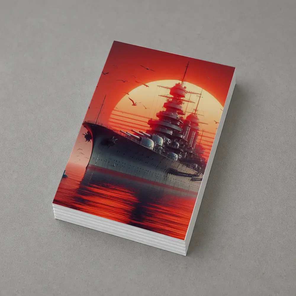 Battleship Warship Red Sunset Ocean Art – Postcards