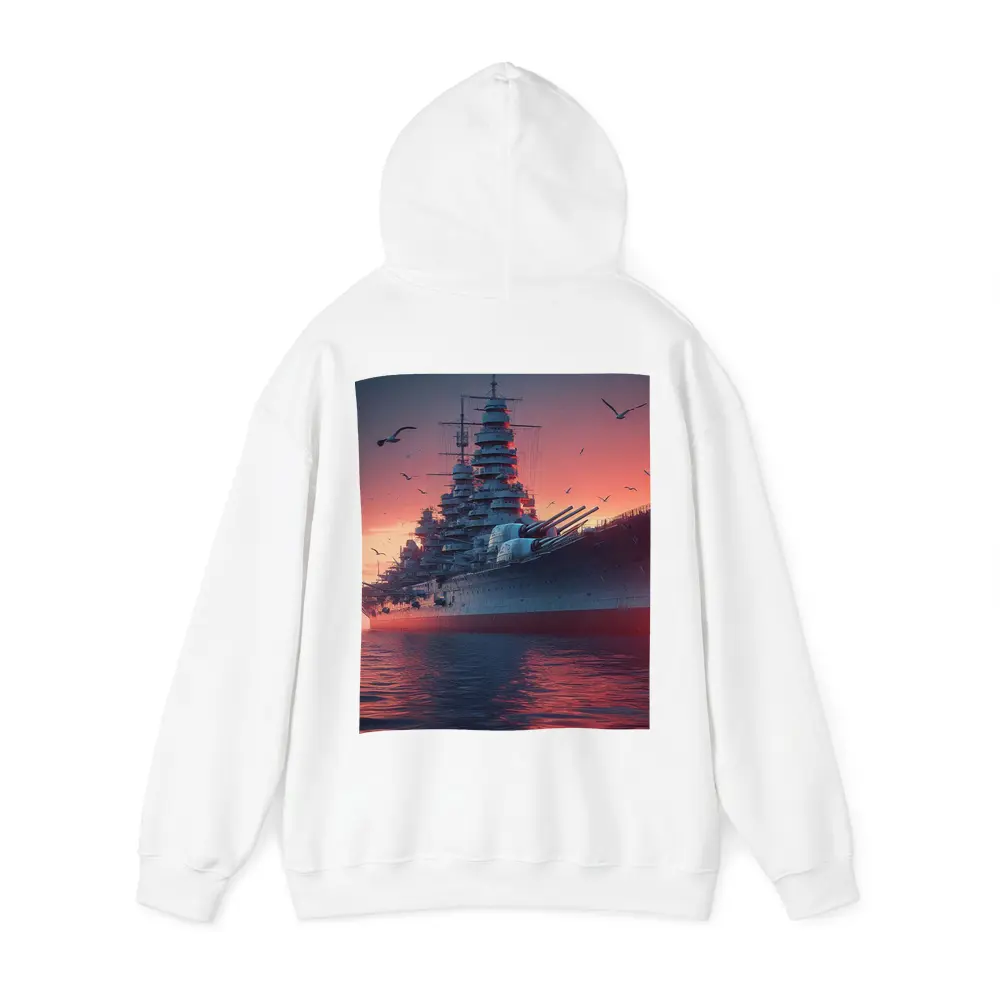 Battleship Warship Red Sunset Ocean Scene – Hoodies