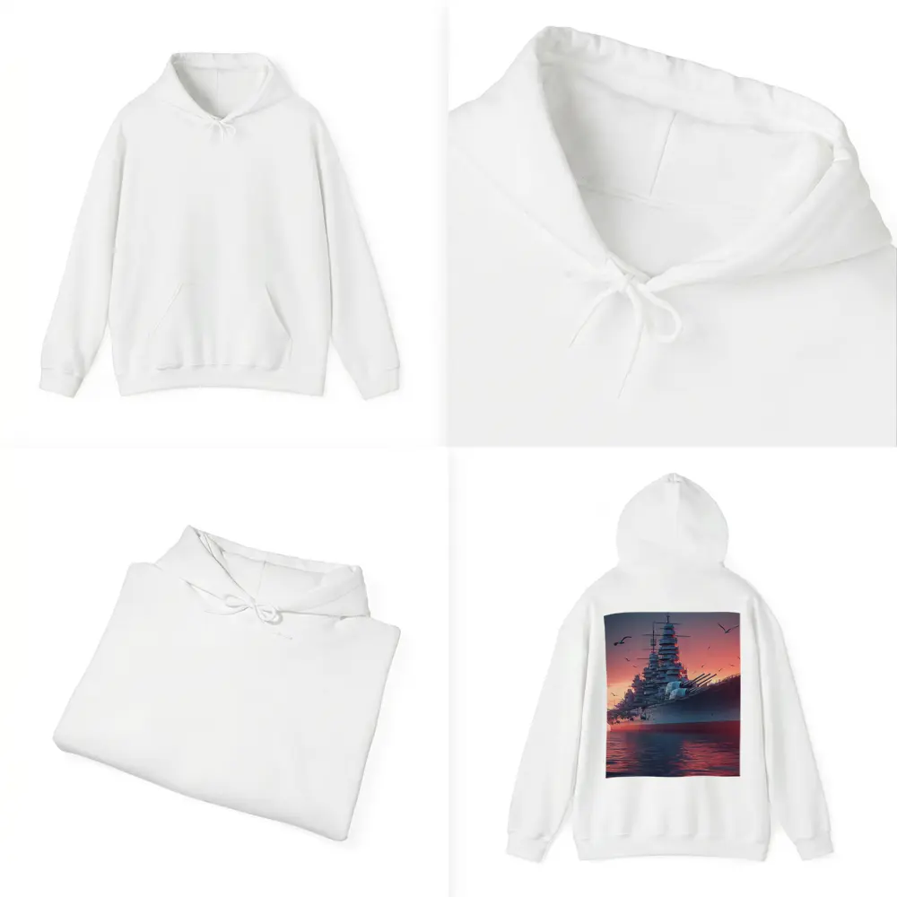 Battleship Warship Red Sunset Ocean Scene – Hoodies