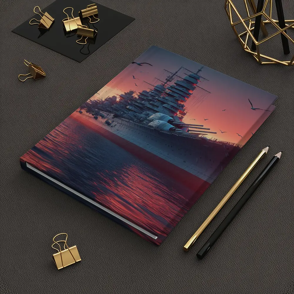 Battleship Warship Red Sunset Ocean Scene – Notebooks