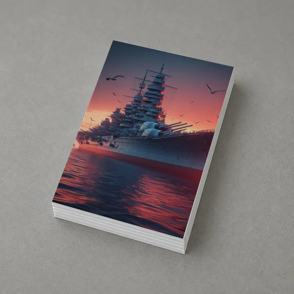 Battleship Warship Red Sunset Ocean Scene – Postcards