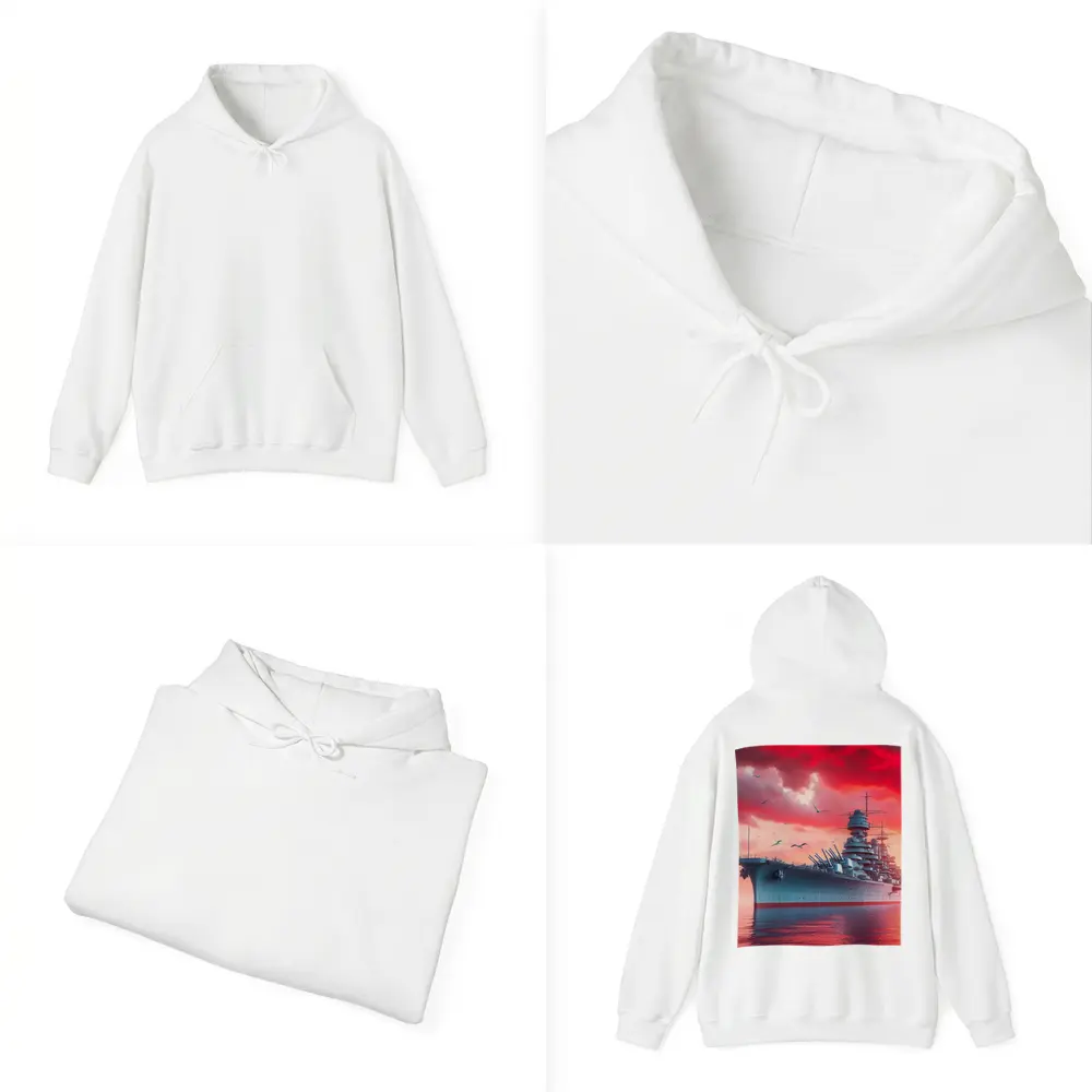 Battleship Warship Red Sky Military Art – Hoodies