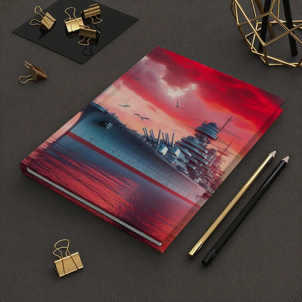 Battleship Warship Red Sky Military Art – Notebooks