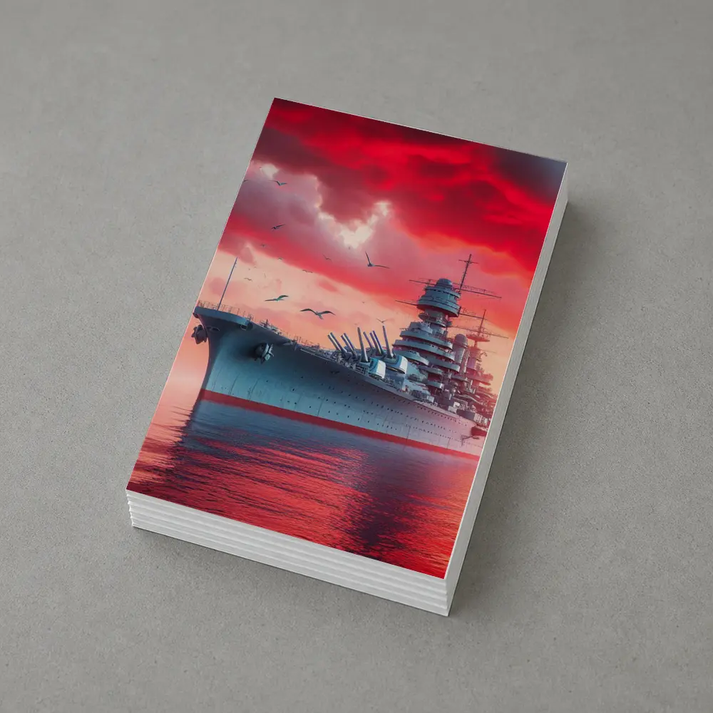 Battleship Warship Red Sky Military Art – Postcards