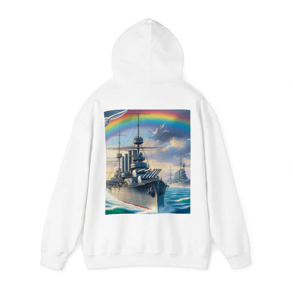Warships Rainbow Ocean Seagulls Military Art – Hoodies