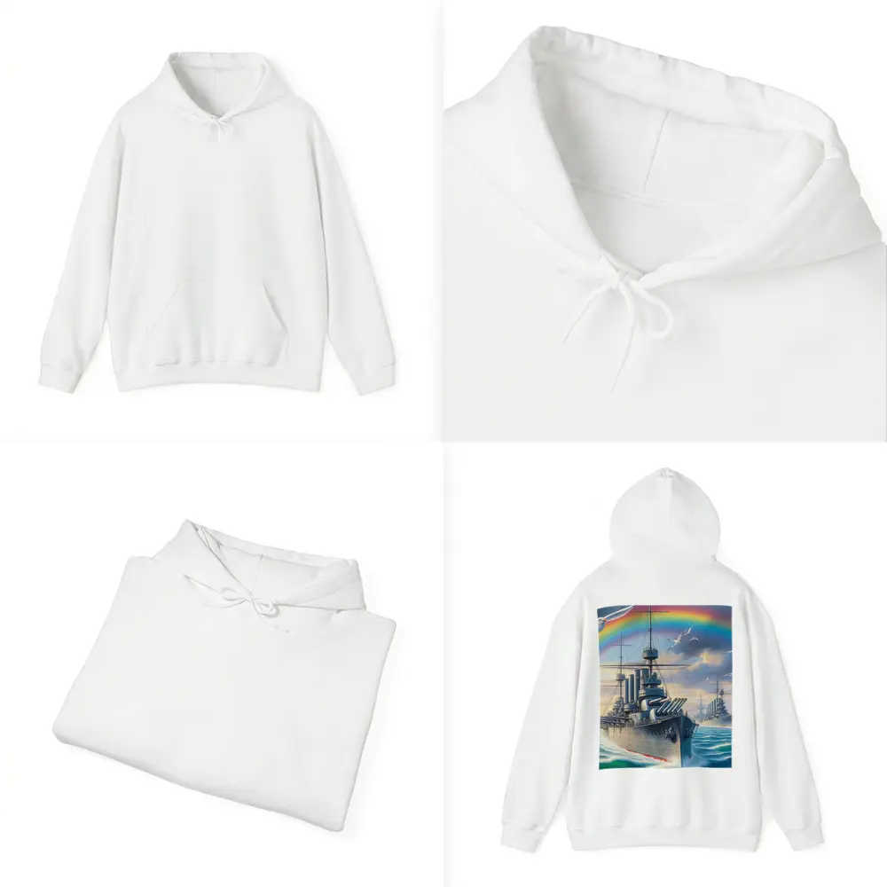 Warships Rainbow Ocean Seagulls Military Art – Hoodies