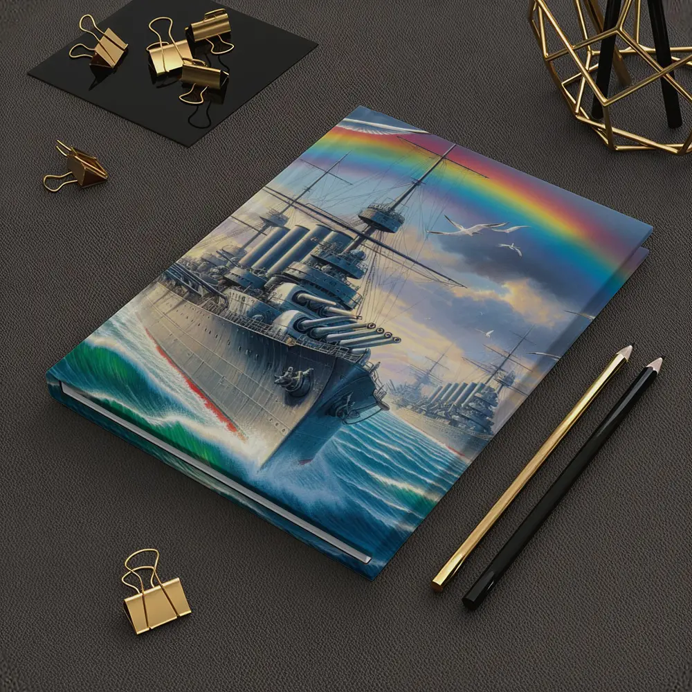 Warships Rainbow Ocean Seagulls Military Art – Notebooks