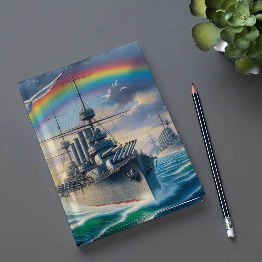 Warships Rainbow Ocean Seagulls Military Art – Notebooks