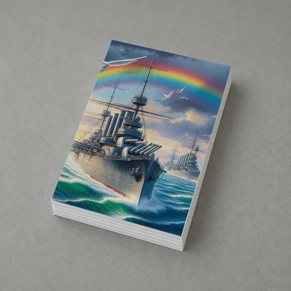 Warships Rainbow Ocean Seagulls Military Art – Postcards