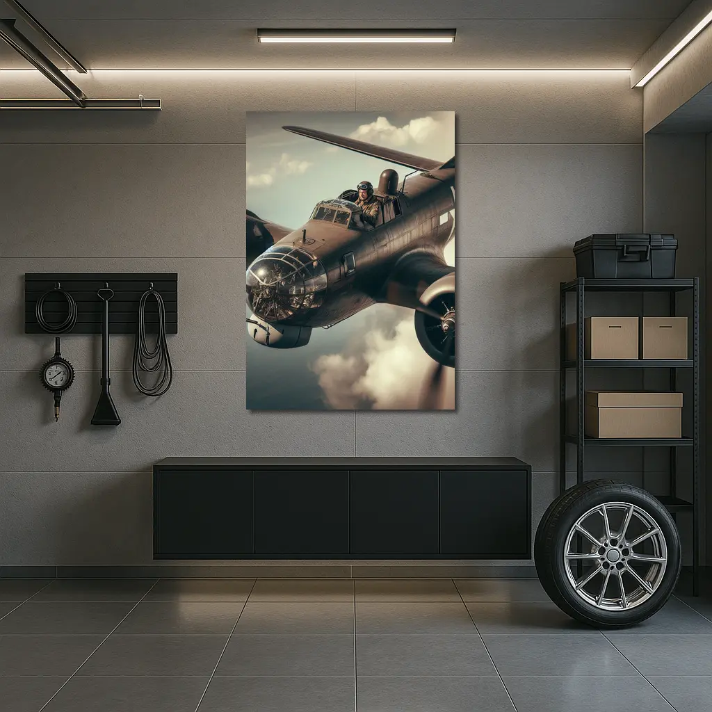WWII Bomber Pilot Flying Through Dramatic Clouds – Wall Art
