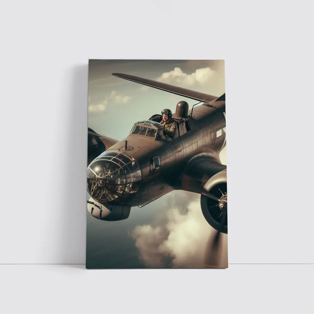 WWII Bomber Pilot Flying Through Dramatic Clouds – Wall Art