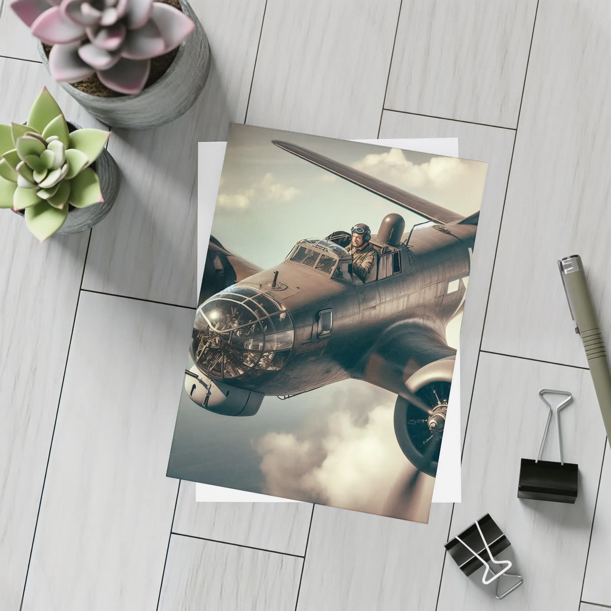 WWII Bomber Pilot Flying Through Dramatic Clouds – Postcards