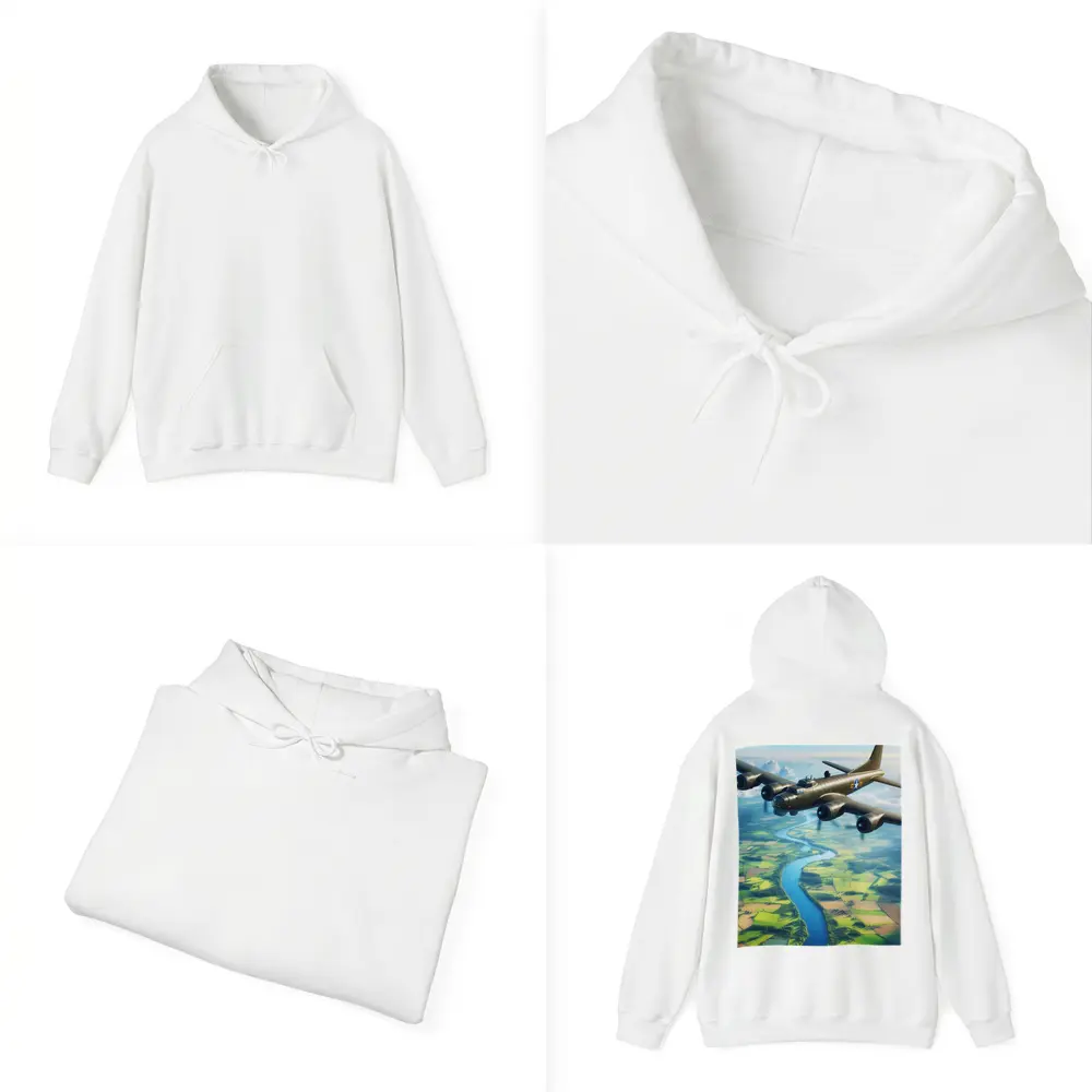 WWII B17 Bomber Flying Over Green Fields – Hoodies