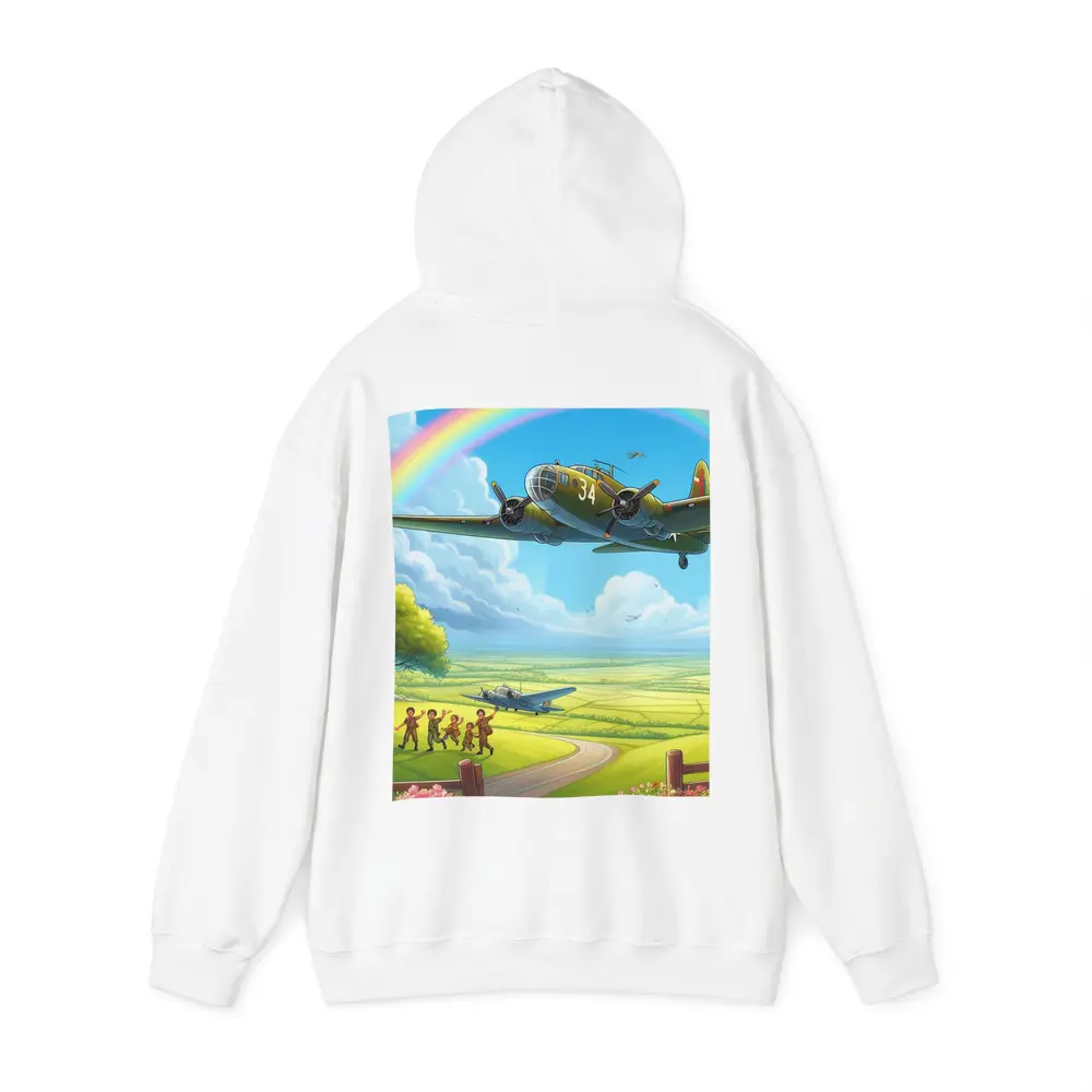 WWII Bomber Flying Over Green Fields Rainbow – Hoodies