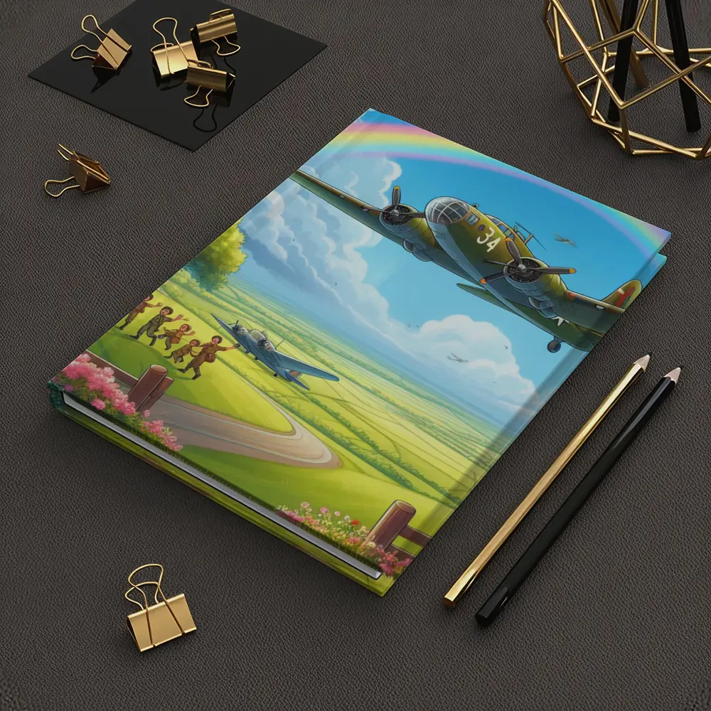 WWII Bomber Flying Over Green Fields Rainbow – Notebooks