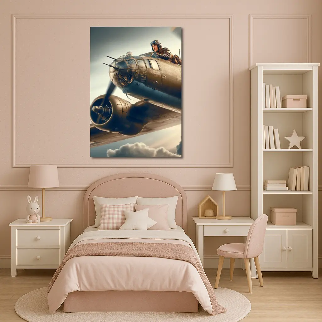 WWII Bomber Pilot Flying Above Clouds – Wall Art
