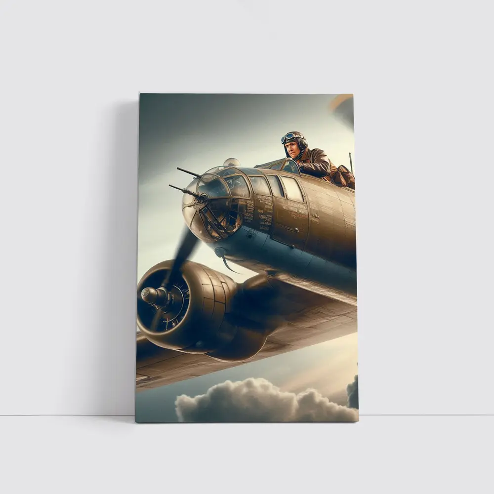 WWII Bomber Pilot Flying Above Clouds – Wall Art