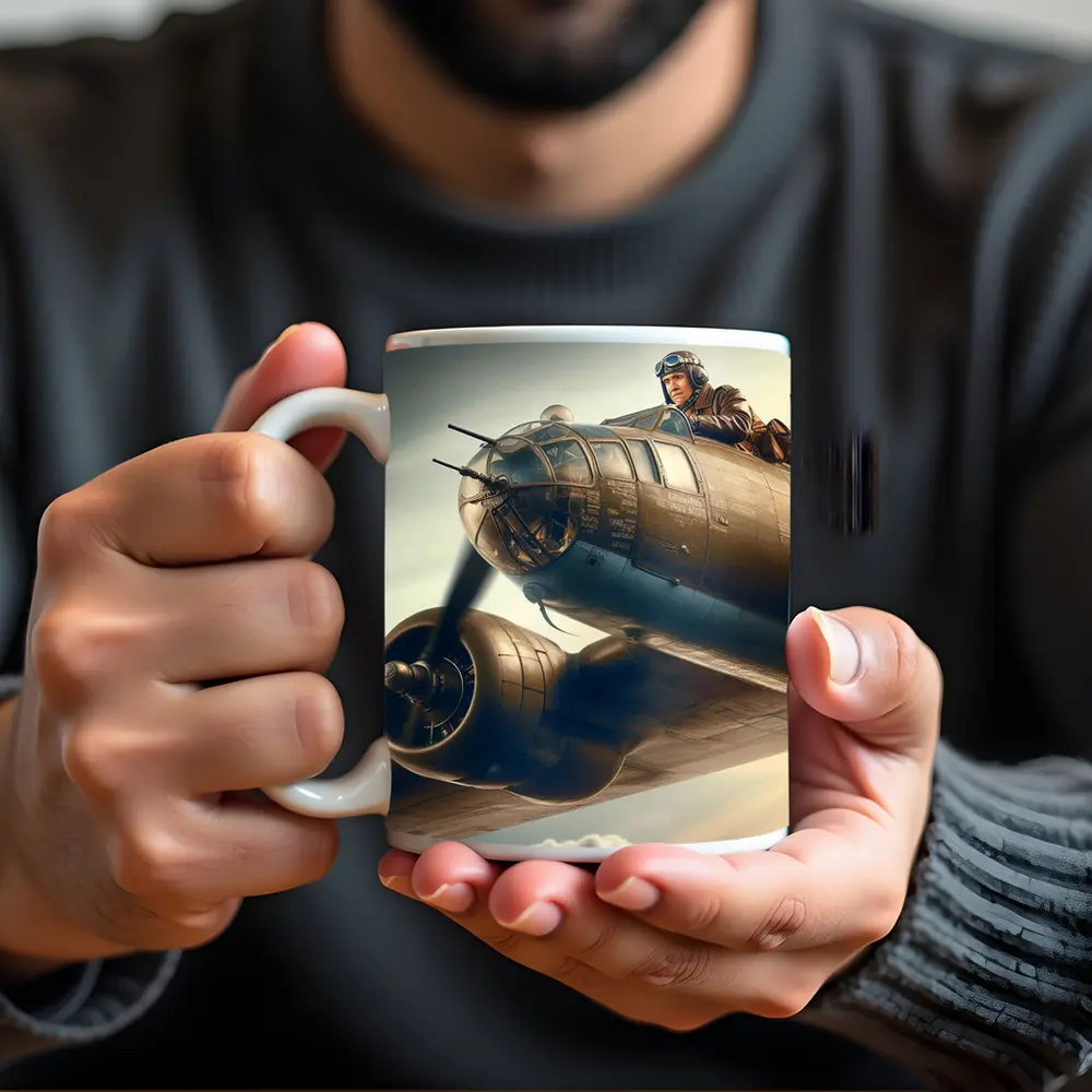 WWII Bomber Pilot Flying Above Clouds – Mugs