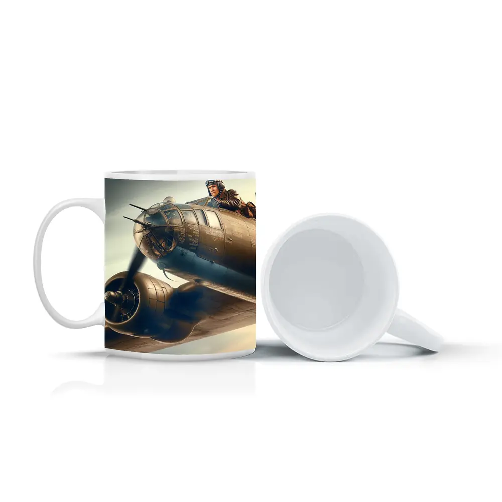 WWII Bomber Pilot Flying Above Clouds – Mugs