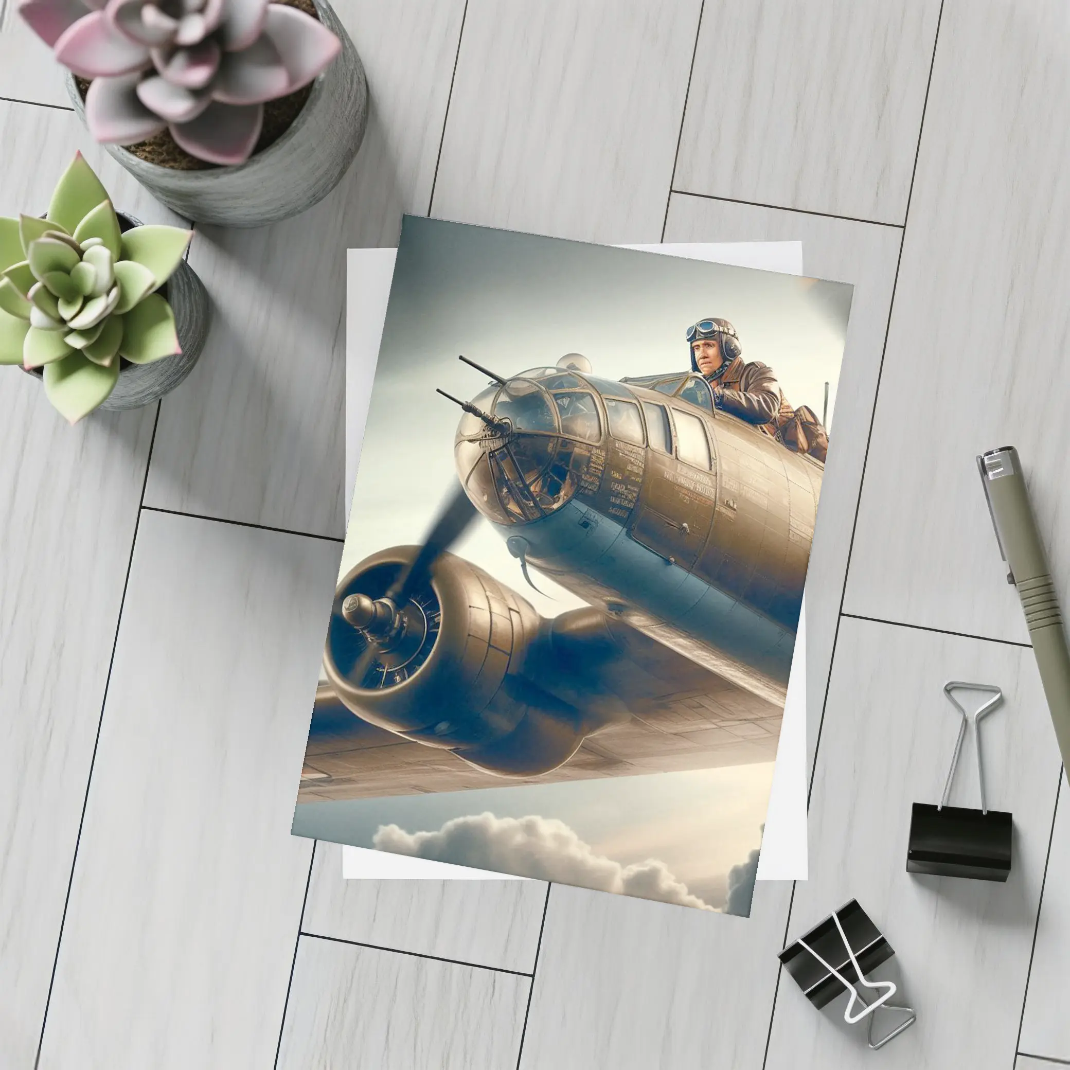 WWII Bomber Pilot Flying Above Clouds – Postcards