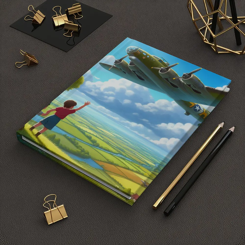 WWII Bomber Plane Over Green Fields – Notebooks