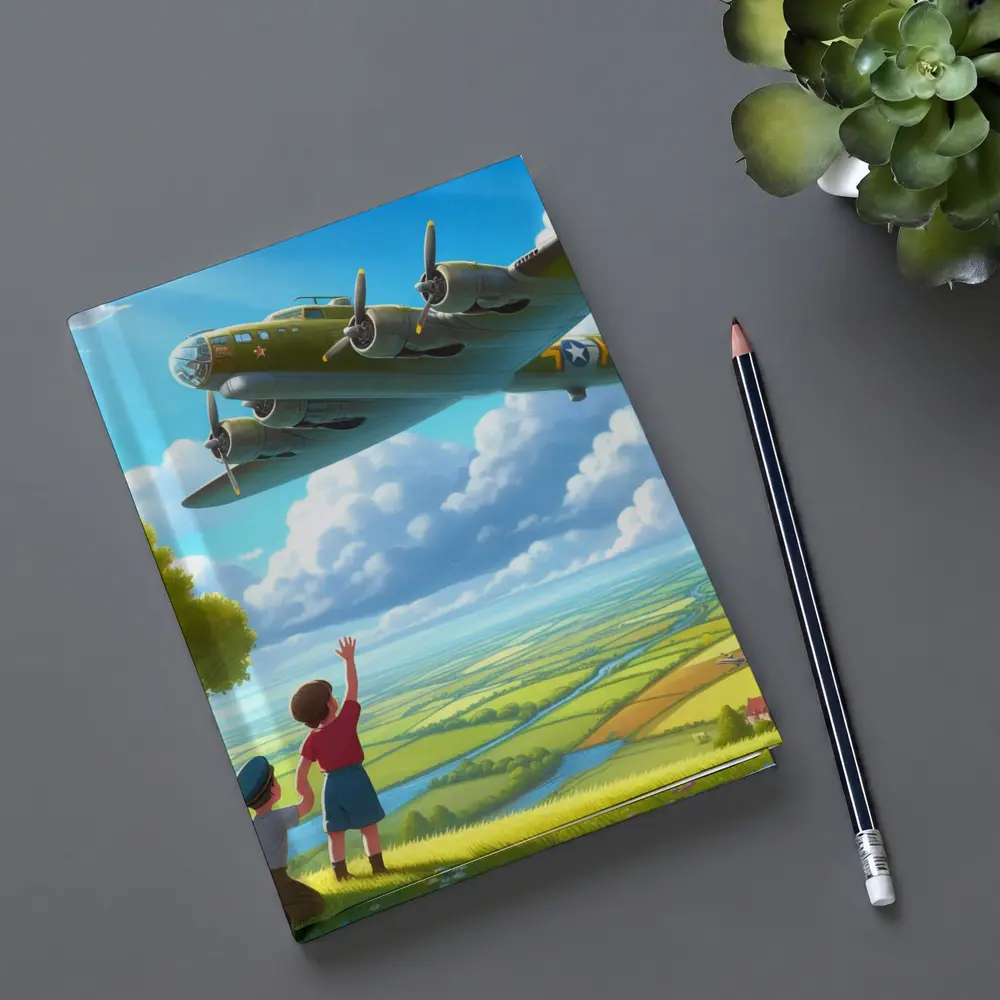 WWII Bomber Plane Over Green Fields – Notebooks