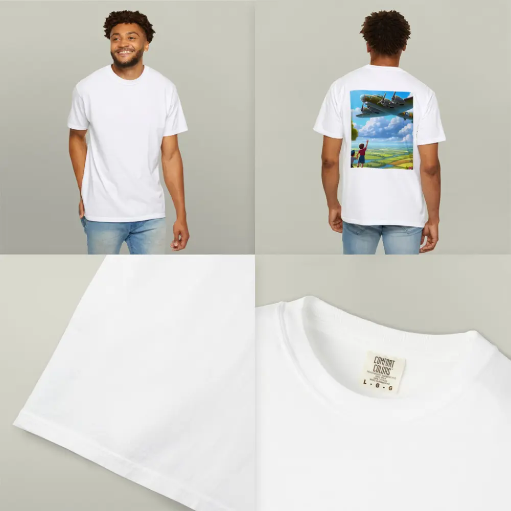 WWII Bomber Plane Over Green Fields – T-Shirts