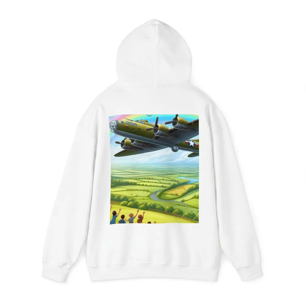 WWII Bomber Flying Over Green Countryside Rainbow – Hoodies