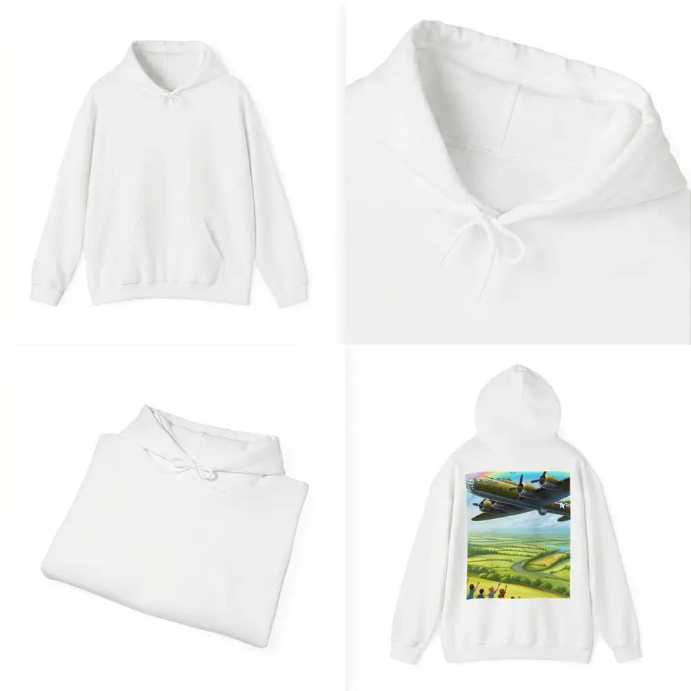 WWII Bomber Flying Over Green Countryside Rainbow – Hoodies
