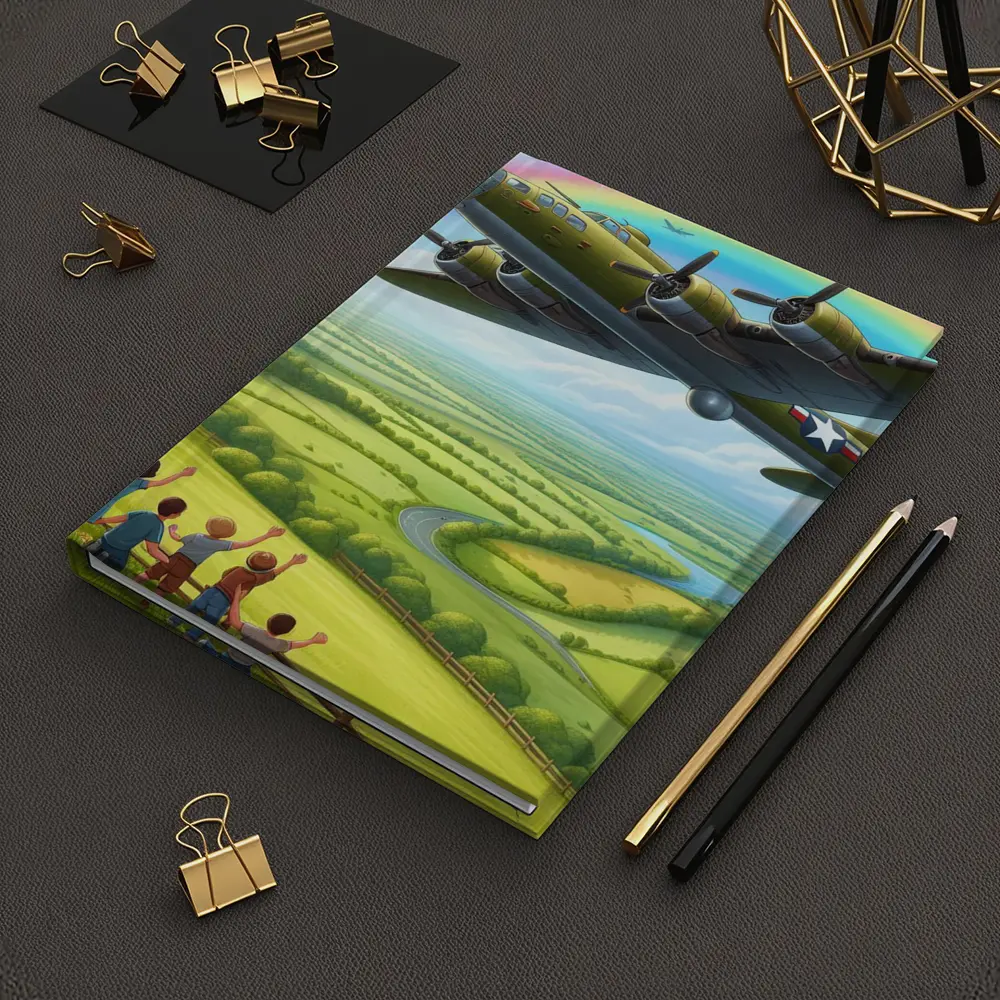 WWII Bomber Flying Over Green Countryside Rainbow – Notebooks