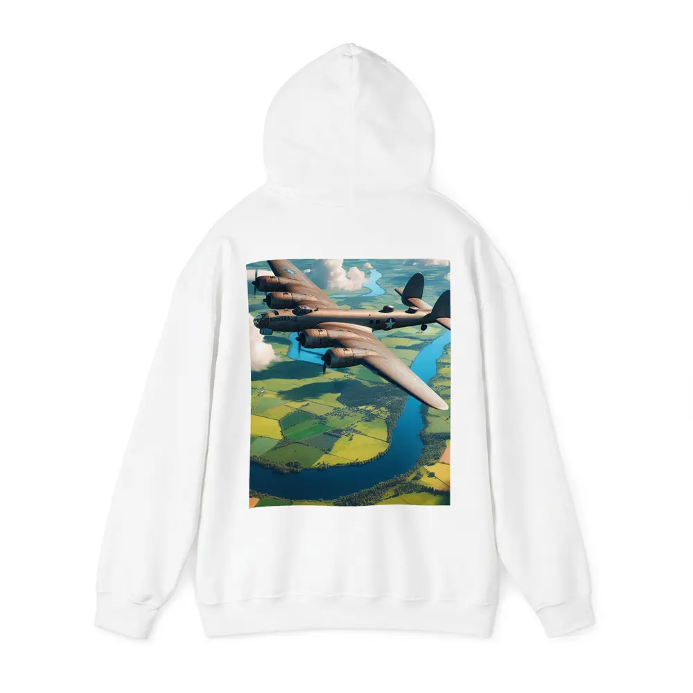 WWII Heavy Bomber Flying Over Green Fields – Hoodies